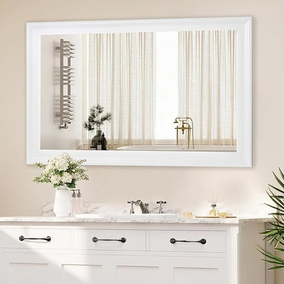 CULER White Wood Wall Mirror for Bathroom,Rectangle Rustic Large 30 x 48 inch Hanging Vanity Mirrors with Wooden Frame for Living Room,Bedroom,Entryway