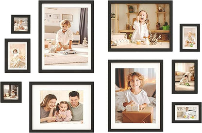 Egofine Picture Frame Set 10 Pack, Picture Frames Collage Wall Decor with Two 12x16,Two 11x14,Two 5x7,Two 4x6,Two 4x4 for Wall and Tabletop, Made of Solid Wood, Covered by Plexiglass, Black