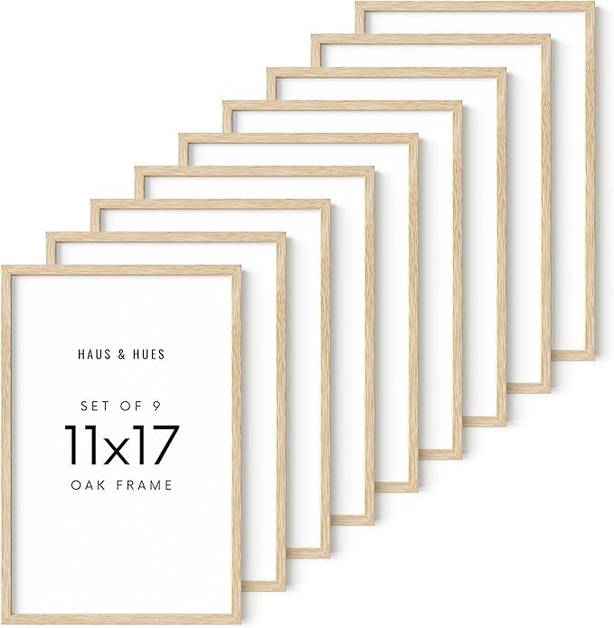 HAUS AND HUES Beige Oak Wood 12x16 Picture Frame - Modern Wood Wall Art Display - Lightweight 12x16 Frame for Art Prints, Photos, Posters - Ready-to-Hang Vertically & Horizontally (Set of 9)