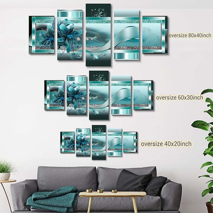 LUDUHU Turquoise Orchid Flowers Canvas Print - Abstract Green Floral Poster, Orchid Wall Art Painting Decor for Home Decoration Artwork Picture Bedroom Green Floral (A,Oversize 40x20inch)