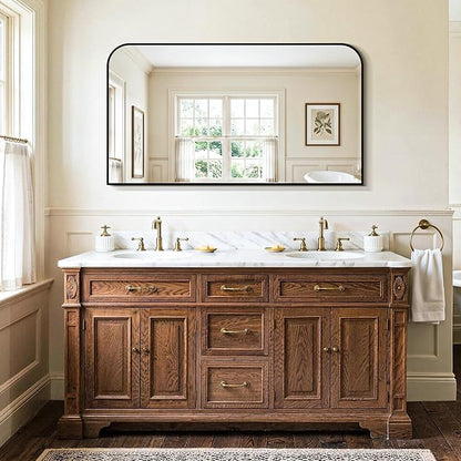 Bathroom Vanity Mirror for Wall, 55" x 30" Black Metal Framed Bathroom Mirror for Over Sink, Living Room, Bedroom, Entryway, Mantel, Fireplace Decor