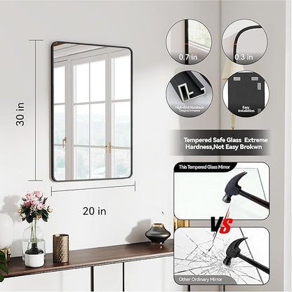 SCWF-GZ 20x30 Rectangle Mirror Full Length Wall Mounted Hanging or Against Wall Metal Frame Dressing Make-up Mirrors for Entryway Bedroom Bathroom Living Room 20 30 inch Black