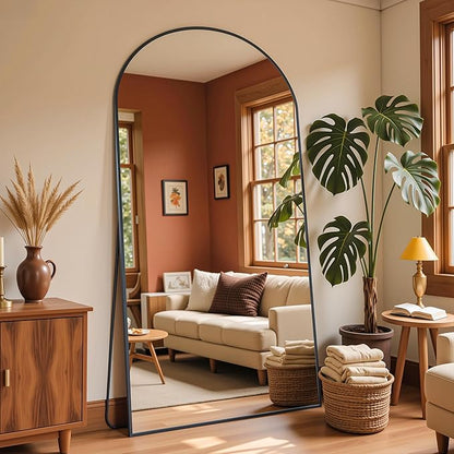 Full Length Mirror, 78"x38" Arched Full Body Mirror, Floor Mirrors with Stand, Body Mirrors Standing Hanging Leaning Against Wall,Aluminum Frame Mirrors for Bedroom Cloakroom,Living Room,Black