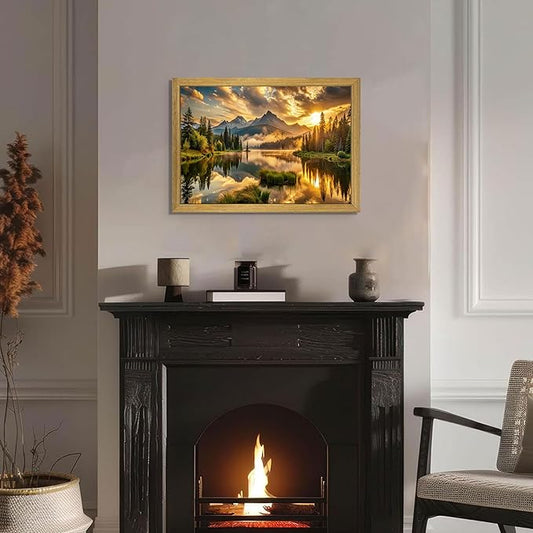 Framed Canvas Wall Art 12x16 Inch, Vintage Landscape Wall Art Decor, Countryside Farmhouse Sunset Landscape Wall Decor, Retro Mountain Vintage Painting Prints for Living Room Bedroom Home Bathroom Decor