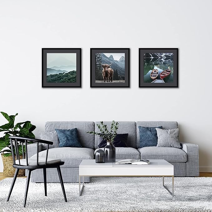 ELSKER&HOME 20x20 Picture Frame Black Set of 3, 20x20 Frames without Mat or 16x16 with Mat 3 Pack, Photo Frame Wall Mounting