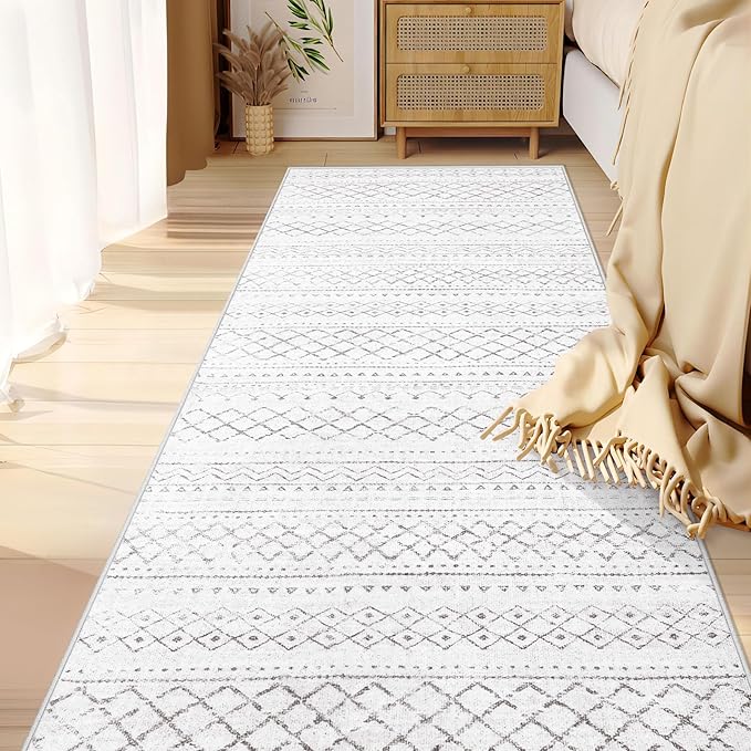 Runner Rug 2x5 Boho Geometric Area Rugs: Small Washable Kitchen Rug, Soft Non Slip Moroccan Long Hallway Rugs for Bedroom Bathroom Laundry Entryway Staircase Foyer(Dark Grey,2X5)