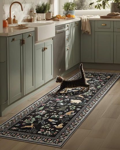 Machine Washable Kitchen Runner Rugs: 2'6"x8' Hallway Runner Stain Resistant Non Slip Low Pile Soft Carpet Runners for Hallways Indoor Entryway Kitchen Living Room Bedroom Bathroom Farmhouse