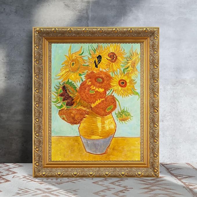 Antique Gold 5x7 Canvas Frame, 2.4” Wide Solid Wood Baroque Ornate Art Frame for Oil Paintings Floral Still Life Wedding Prints Pictures Posters, No Backboard & Glass