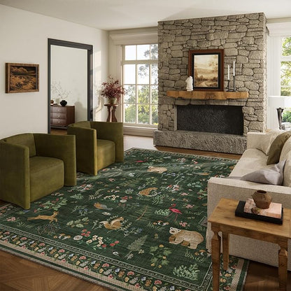 10x14 Area Rugs for Living Room: Washable Rug Stain Resistant Non Slip Low Pile Faux Wool Ultra Soft Lightweight Indoor Large Rugs for Bedroom Dining Room Under Table Rug Nursery Home Office Farmhouse
