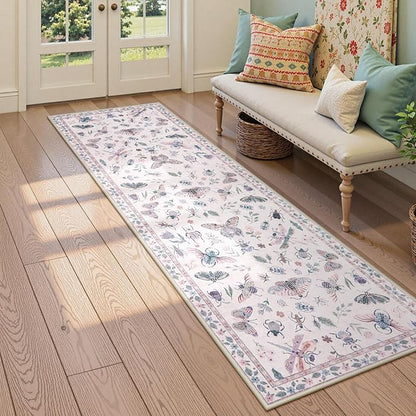 Lahome Insect Washable Runner Rug, 2x6 Kitchen Runners for Hallways 6 Feet Non Slip, Soft Laundry Room Rug Ultra-Thin Long Carpet for Bathroom Bedroom Entryway Vionnet, Pink