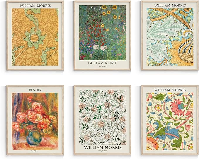 Habseligkeit William Morris Wall Art Prints, Retro Wall Decors for Room Aesthtic, Warm Posters for Bedroom Decor Aesthetic Unframed, 8x10in, Set of 6