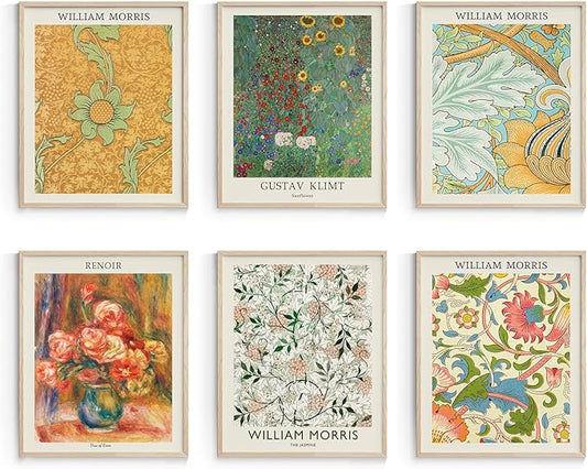 Habseligkeit William Morris Wall Art Prints, Retro Wall Decors for Room Aesthtic, Warm Posters for Bedroom Decor Aesthetic Unframed, 8x10in, Set of 6