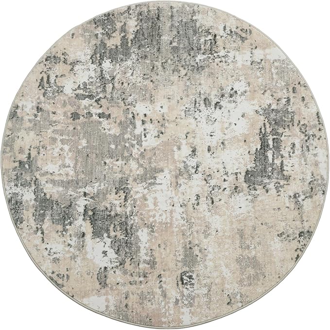 ROYHOME Modern Abstract 6x6 Round Area Rug Non Slip Non Shedding Rug Low Pile Stain Resistant for Bedroom Living Room Office Dining Room,Grey Yellow
