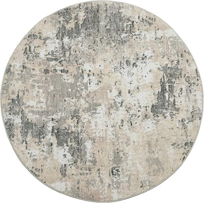 ROYHOME Modern Abstract 6x6 Round Area Rug Non Slip Non Shedding Rug Low Pile Stain Resistant for Bedroom Living Room Office Dining Room,Grey Yellow