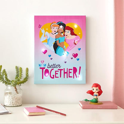 Disney Princess Canvas LED Wall Art – 11.5" x 15.75" Children's Hanging Décor, Light-Up Artwork for Kids' Rooms