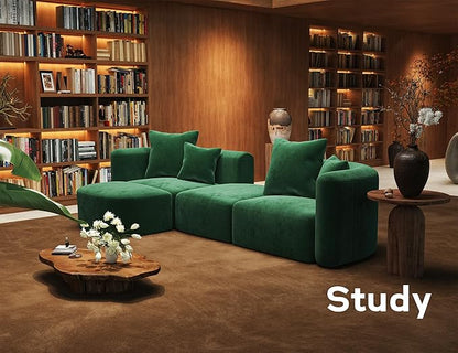 116" Modular Sectional Couches with Ottoman, Luxury Modern Curved Back Sofa, Minimalist Style Oversized 4 Seat Deep Comfy Convertible L Shape Boneless Couch for Living Room Office Apartment, Green
