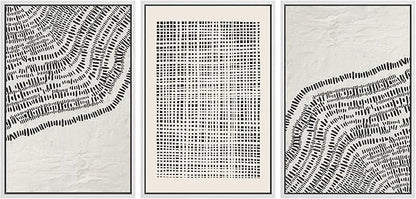 SIGNLEADER Framed Canvas Print Wall Art Set Minimalist Black and White Geometric Abstract Pattern and Line Illustrations Boho Decorative for Living Room, Bedroom, Office - 24"x36"x3 WHITE