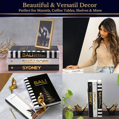 Decorative Books for Home Decor - Black and Gold Foiled Decor Books for Coffee Table - Decorative Hardcover Display Faux Books for Bookshelf – Fashion Designer Books Decor Set of 3