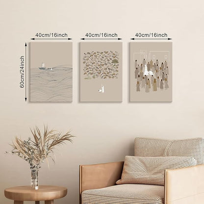 3Pcs Christian Wall Art Jesus Canvas Art Prints Beige Bible Sketches Painting Pictures Inspirational Scripture Artwork Posters Religious Wall Decor for Living Room Church Prayer Room 16”x24”x3