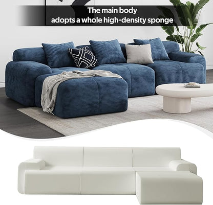 Modern L-Shaped Modular Sectional Sofa for Living Room，Oversized 3-Seater Couch with Deep Seat and Movable Ottoman – No Assembly,Comfortable Suede Fabric Boneless Sofa (Blue)