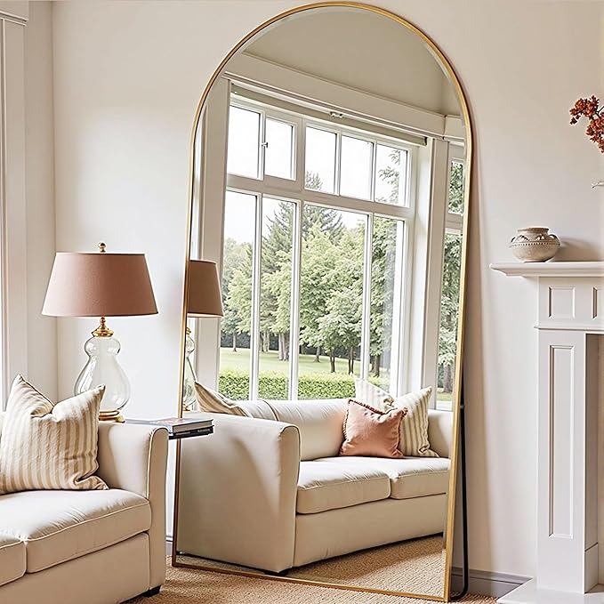 78''x38'' Oversized Full Length Mirrors, Arched Floor Mirror with Stand, Full Body Large Standing Mirror/Leaning/Hanging Wall Mounted for Living Room, Bedroom, Gold