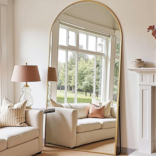 78''x38'' Oversized Full Length Mirrors, Arched Floor Mirror with Stand, Full Body Large Standing Mirror/Leaning/Hanging Wall Mounted for Living Room, Bedroom, Gold