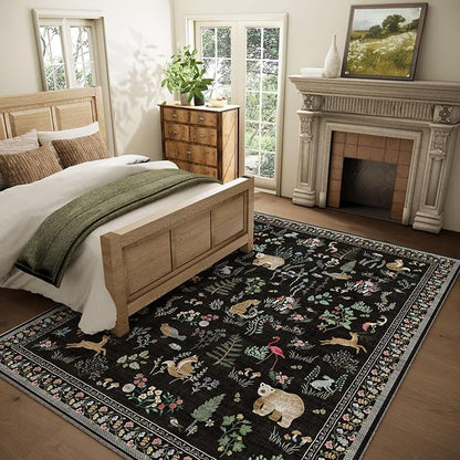 9x12 Area Rugs for Living Room: Washable Bedroom Rug Vintage Stain Resistant Non Slip Low Pile Soft Lightweight Carpet for Kitchen Dining Room Farmhouse Nursery Kids Room Home Office