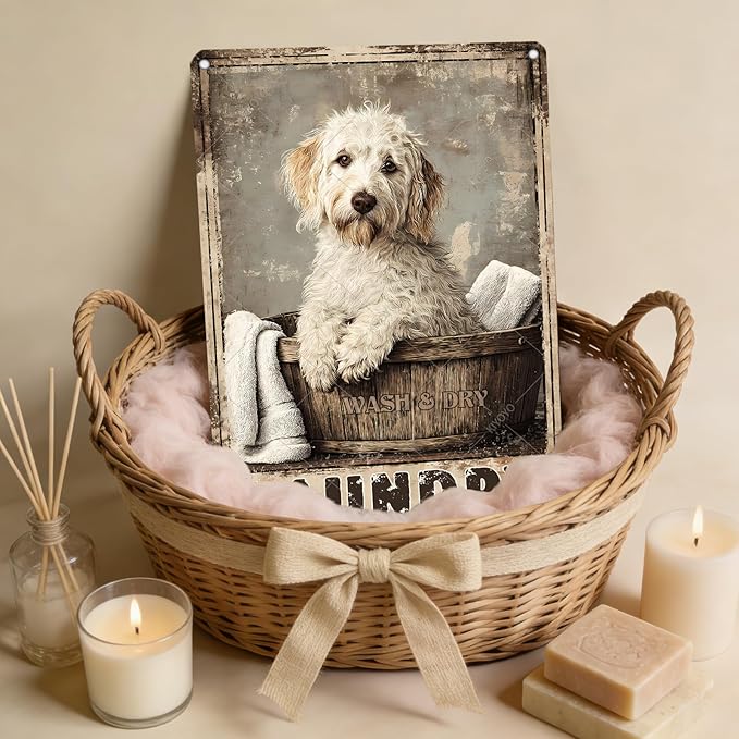 Labradoodle Dog Laundry Vintage Tin Sign Metal Aluminum Sign Iron Painting Vintage Wall Decoration Poster for Home Hotel Bathroom 16x12 Inch