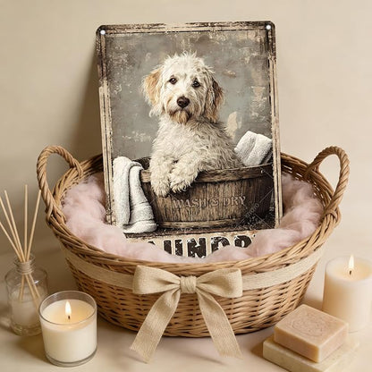 Labradoodle Dog Laundry Vintage Tin Sign Metal Aluminum Sign Iron Painting Vintage Wall Decoration Poster for Home Hotel Bathroom 16x12 Inch