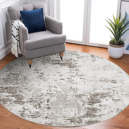 ROYHOME Modern Abstract 6x6 Round Area Rug Non Slip Non Shedding Rug Low Pile Stain Resistant for Bedroom Living Room Office Dining Room,Taupe/Beige