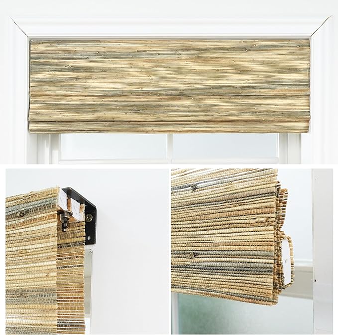 Motorized Bamboo Roman Shades, Motorized Blinds with Remote Compatible with Homekit, Alexa GoogleHome, Smart Wood Woven Shades for Indoor Windows, Customize, Desert Thatch