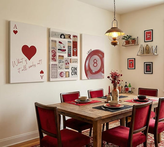 3pcs Trendy Vintage Matchbox Canvas Wall Art Red Lucky Pool Ball Ace Of Hearts Wall Decor Pictures Fashion Coquette Preppy Posters Prints For Bedroom Dorm Scene Home Decoration Prepare To Hang