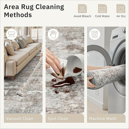 Soalmost 6x9 Abstract Area Rugs for Living Room 6 x 9 Washable Grey Pink Non Slip Low Pile Rugs for Bedroom Dining Room Foldable Thin