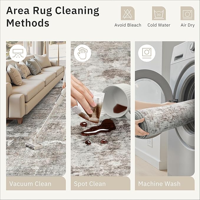 Soalmost 3x5 Rug, Abstract Small Area Rug for Kitchen, Entryway, Machine Washable Non-Slip Throw Rug, Vintage Carpet for Nursery Coffee Table Pink Grey