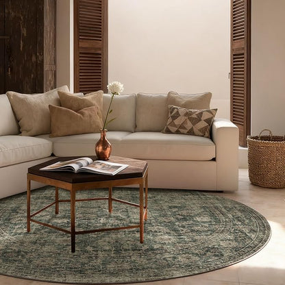 4x4 Round Bedroom Rug Washable: Living Room Rug Stain Resistant Non Slip Low Pile Small Carpet for Bedroom Kitchen Entryway Living Room Bedside Office Dorm Kids Room Entrance