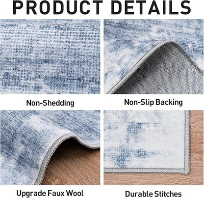2'6''x8' Runner Rugs Washable Rug: Modern Abstract Living Room Rug Soft Anti-Skid Thin Carpet Indoor Floor Non-Shedding Carpets for Bedroom Dining Room Farmhouse Nursery Home Office - Blue White