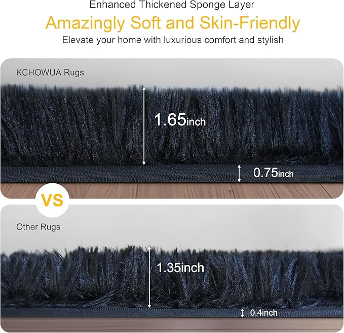 KCHOWUA Thick Area Rug Black Fluffy Shag 5x8 for Bedroom, Ultra Soft Plush Shaggy Fuzzy Carpet, Thickened Washable Non-Slip Cozy Furry Rug for Living Room, Kids, Girls Boys Baby Nursery, and Dorm