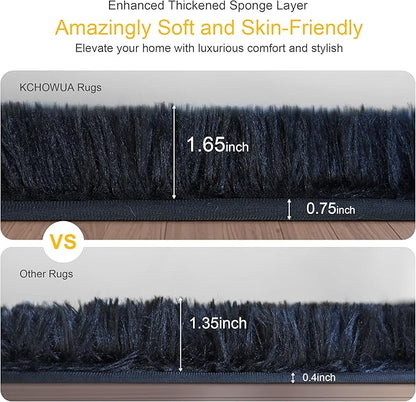 KCHOWUA Thick Area Rug Black Fluffy Shag 5x8 for Bedroom, Ultra Soft Plush Shaggy Fuzzy Carpet, Thickened Washable Non-Slip Cozy Furry Rug for Living Room, Kids, Girls Boys Baby Nursery, and Dorm