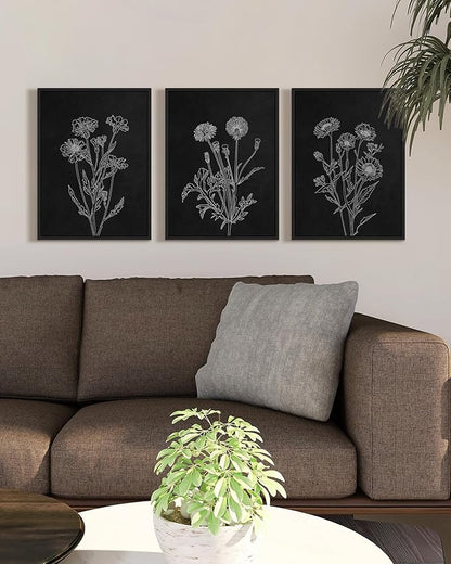 Drsoum Black White Flower Wall Art Vintage Minimalist Floral Wall Hanging Decor Bohemain Botanical Prints Artwork for Office Dining Room Hallway 11x14in Black Framed