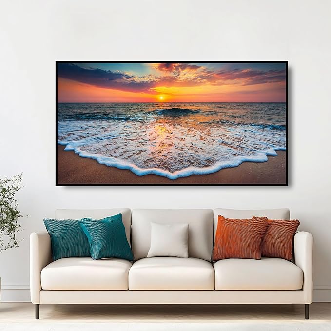 Large Wall Art for Living Room Bedroom Office Entryway, Teal Green Blue Abstract Modern Luxury Framed Crystal Porcelain Wall Decor, Waterproof Easy Clean Artwork for Home Hotel Restaurant 24x48 Inch
