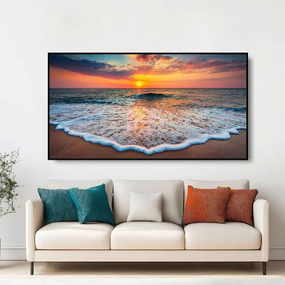 Large Wall Art for Living Room Bedroom Office Entryway, Teal Green Blue Abstract Modern Luxury Framed Crystal Porcelain Wall Decor, Waterproof Easy Clean Artwork for Home Hotel Restaurant 24x48 Inch