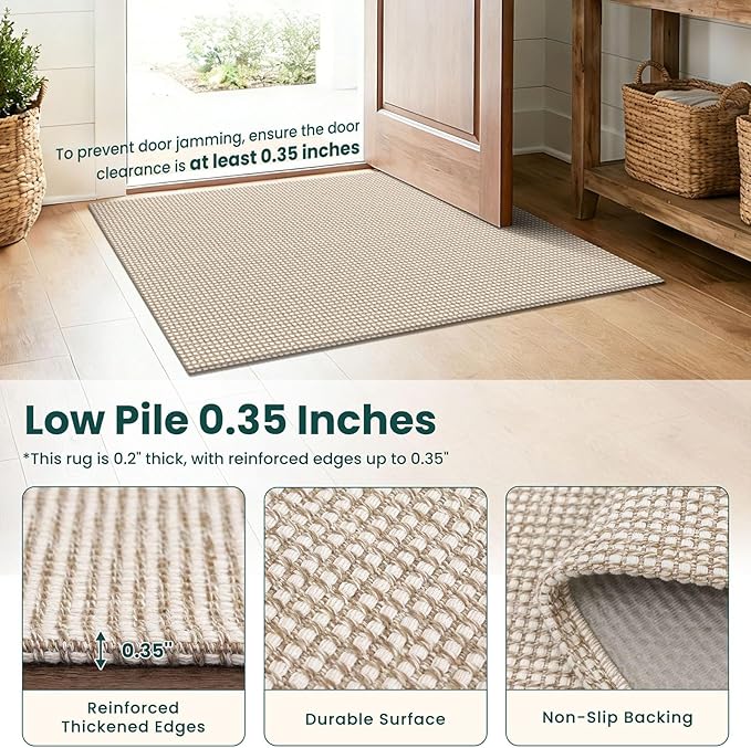 KOZYFLY Braided 2.5'x18' Runners Rugs for Hallway, Extra Long Washable Runner Rug, Woven Non Slip Kitchen Runner, Cotton Entryway Rug, Floor Carpet for Entry, Aisle, Hall, Ivory/Camel/Brown
