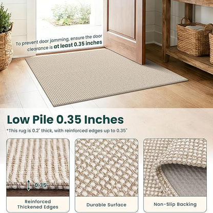 KOZYFLY Washable Area Rug 4x6 ft Non Slip Rubber Backed Living Room Rugs Braided Woven Cotton Kitchen Rugs Indoor Outdoor Entryway Rug for Dining Living Room Bedroom, Ivory/Camel/Brown