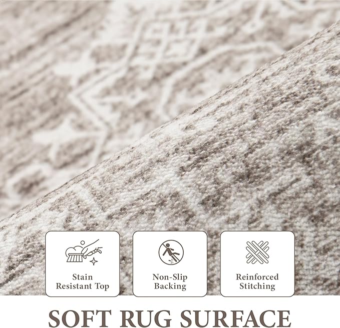 Runner Rug 2x8 Boho Geometric Area Rugs: Washable Kitchen Rug, Soft Non Slip Moroccan Long Hallway Rugs for Bedroom Bathroom Laundry Entryway Staircase Foyer(Ivory Mocha,2'x8')