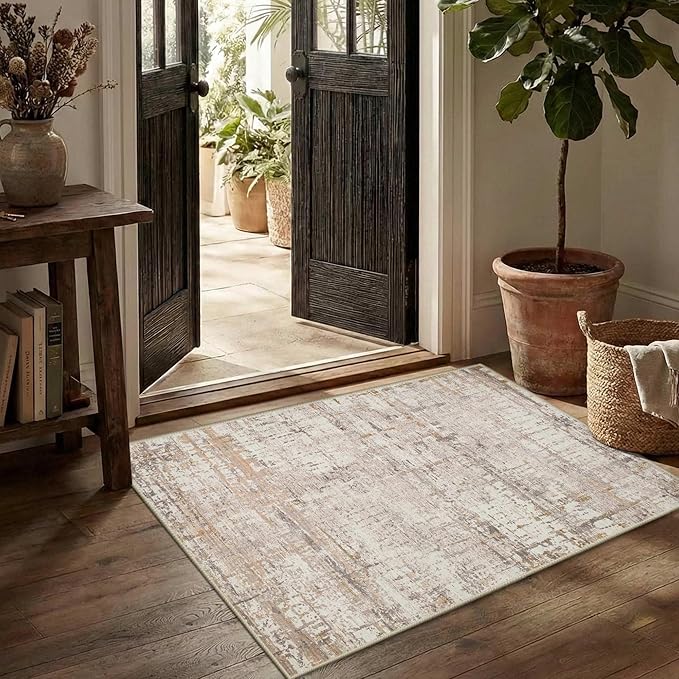 Rugxara 2x3 Entryway Rug,Door Mat Indoor Entrance, Washable Non Slip Kitchen Bathroom Rugs, Ultra-Thin Throw Small Rug for Front Door, Beige Grey