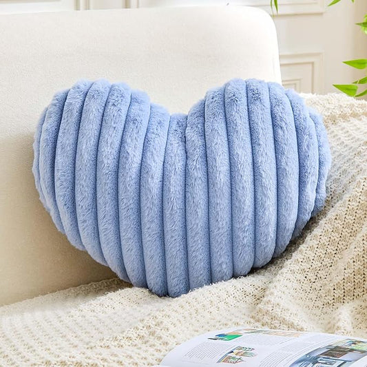 XVTRU Heart Pillows Heart Decorative Pillow Soft Fluffy Heart Shaped Dusty Blue Throw Pillows with Faux Rabbit Fur Aesthetic Room Decor Cute Pillow for Valentines Mother's Day