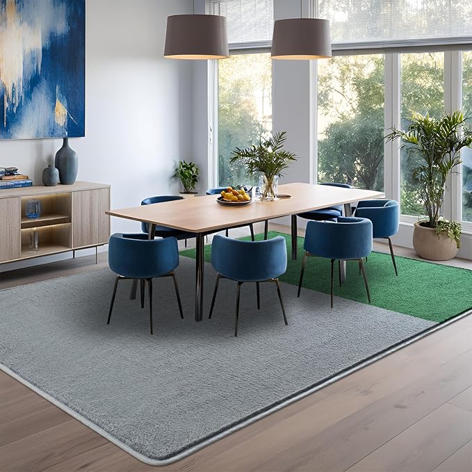 Rugs for Bedroom Living Room, 5x7 ft Light Grey Dark Green Area Rug, Washable Memory Foam Non-Slip Carpet, Modern Minimalist Indoor Carpets for Boys Girls Kitchen Home Decor