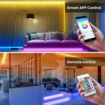 TJOY LED Lights for Bedroom 25ft, RGB Color Changing Led Strip Lighting with Remote and Smart APP Control, Music Sync Rope Lights via Bluetooth for Kitchen, TV, Room Decor