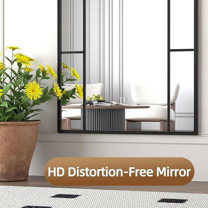 Arched Full Length Mirror, 56"x22" Large Window Floor Mirror, Farmhouse Pane Mirrors with Metal Framed, Full Body Wall or Leaning Mirrors for Bedroom, Living Room (Black)