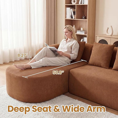 103" L Shaped Boneless Sectional Couches for Living Room, Curved Modular Sectional Sofa with Chaise, Modern Cloud Couch Deep 3 Seat No Assembly, Orange